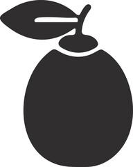 Fototapeta premium Pear Fruit Icon with Leaf, Black and White Silhouette Graphic, Pear, Fruit, Icon, Leaf