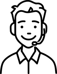 Obraz premium Hand Drawn Male Customer Service Agent Black and White Avatar Illustration in Minimal Line Art Style Design