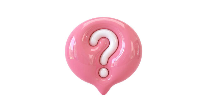 3D Pink Question Mark Speech Bubble Icon - FAQ, Help, Support and QA Concept Vector Illustration