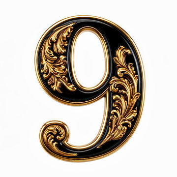 numero 9, dorada, marco, adorno, decoraciones, designio, arte, vector, antique, floral, ilustraci&oacute;n, metal, antig&uuml;edad, flor, elemento, viejo, decoraci&oacute;n, barroco, estilo, con textura, remolino, arcen