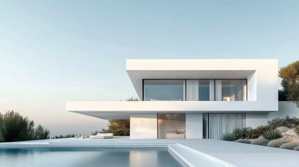 Fototapeta premium white modern architecture with clean minimalism landscapes