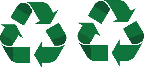 Fototapeta premium Iconic green recycling symbol illustration with three curved arrows forming a continuous loop on white background