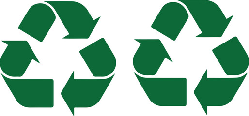 Obraz premium Iconic green recycling symbol illustration with three curved arrows forming a continuous loop on white background