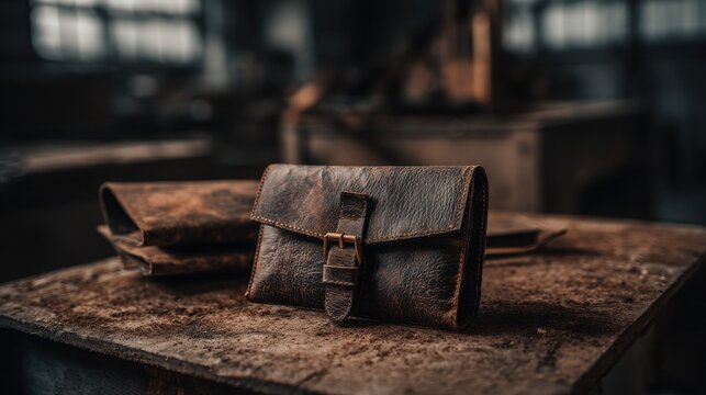Handcrafted leather portfolio with antique brass buckle, exuding vintage charm and artisanal quality