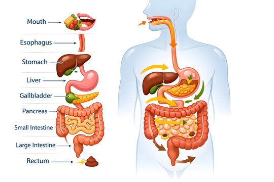 Human Digestive Tract Vector Pathway Illustration