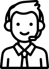 Obraz premium Hand Drawn Male Customer Service Agent Black and White Avatar Illustration in Minimal Line Art Style Design