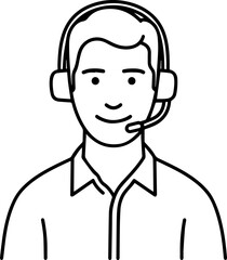 Obraz premium Hand Drawn Male Customer Service Agent Black and White Avatar Illustration in Minimal Line Art Style Design