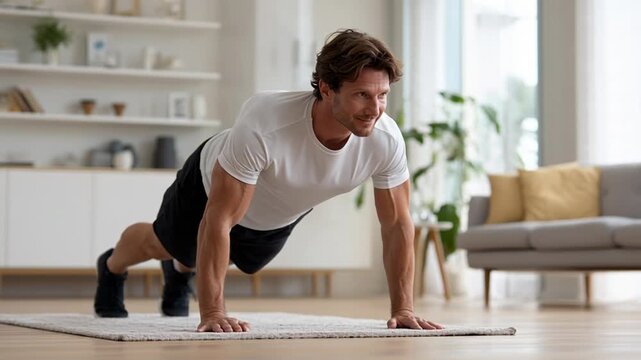 Man Doing Push Ups at Home.
