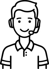 Obraz premium Hand Drawn Male Customer Service Agent Black and White Avatar Illustration in Minimal Line Art Style Design