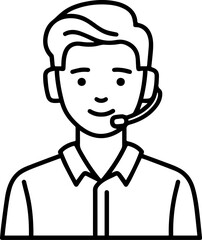 Obraz premium Hand Drawn Male Customer Service Agent Black and White Avatar Illustration in Minimal Line Art Style Design