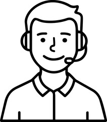 Obraz premium Hand Drawn Male Customer Service Agent Black and White Avatar Illustration in Minimal Line Art Style Design