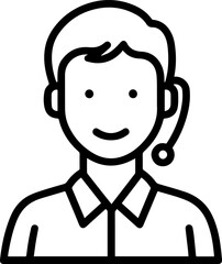 Obraz premium Hand Drawn Male Customer Service Agent Black and White Avatar Illustration in Minimal Line Art Style Design
