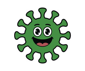 Fototapeta premium Smiling green microbe icon has happy expression.
