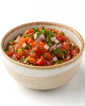 Sofrito in a ceramic bowl with only white background.