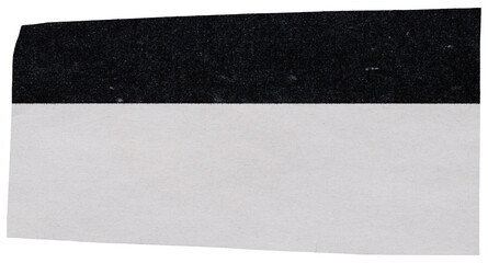 Fototapeta premium White smooth scrap of paper with black print cut out from magazine, isolated for collage, copy space