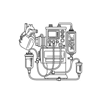 Heart Lung Machine Black and White Vector Icon &ndash; Cardiopulmonary Bypass Medical Equipment