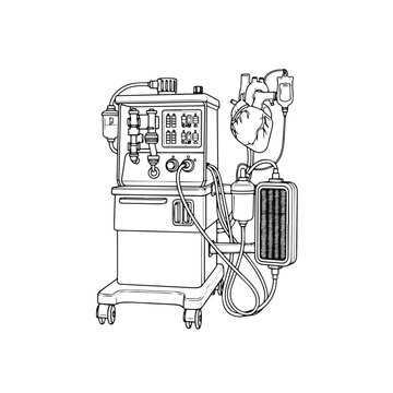 Heart Lung Machine Black and White Vector Icon &ndash; Cardiopulmonary Bypass Medical Equipment Line Art