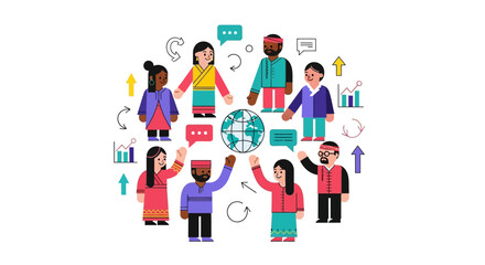 Fototapeta premium Diverse people from around the world connecting digitally, fostering global community, communication, and social inclusion for all
