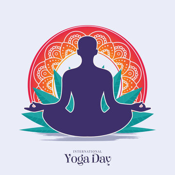 International yoga day mandala background for health and wellness. yoga body posture