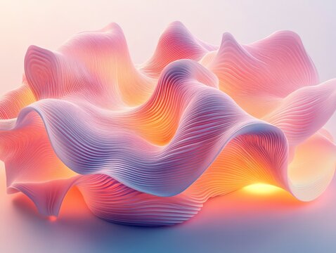 Abstract Colorful Wave Form in Soft Pastel Shades with Flowing Lines Artistic Digital Illustration