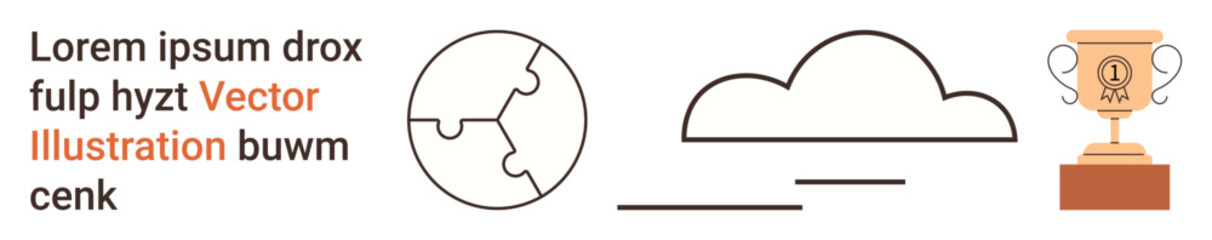 Obraz premium Collaboration, goal setting, teamwork, success, achievement, cloud computing. Linear puzzle globe, outlined cloud and trophy symbol. Collaboration and goal setting visuals for teamwork