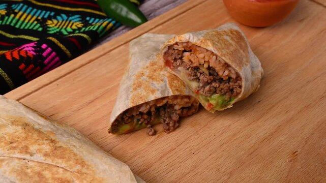 Authentic Mexican cuisine, delicious beef burritos for lunch or dinner