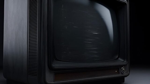 A close-up, highly detailed, and cinematic shot of a retro television set, showcasing its vintage design and weathered screen