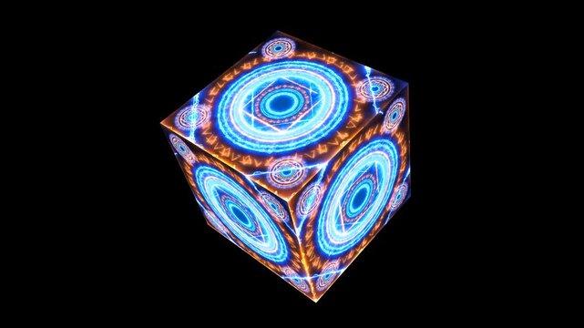 Cube with thirty magic circle powerful blue flame energy with heaven double circle six stars on magic circle texture