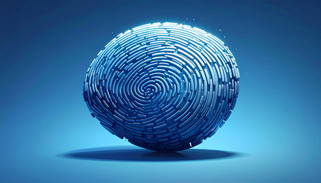 Abstract fingerprint sphere in blue with shadow on gradient background