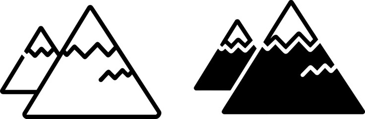 Mountain peaks silhouettes in outline and solid styles flat vector illustration icons for nature travel outdoor adventure and climbing branding
