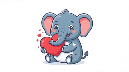 Obraz premium Cute elephant holding heart digital illustration cartoon style playful environment close-up view love concept