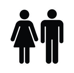 A simple black icon of a man and woman standing side by side on a white background