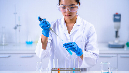 Fototapeta premium female scientist working in laboratory