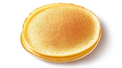 Stack of two golden cooked pancakes with visible texture isolated on a white background