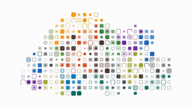 Bhutan map animation. Shape of the country with pulsating colored dots. Large size rounded square blocks. Digital style Bhutan map on white background. Awesome video.