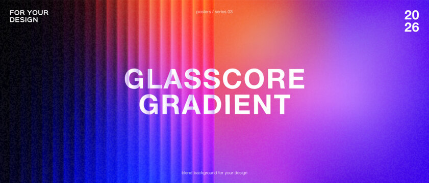 Glasscore aesthetic background with noise texture and mesh neon template. Abstract glass gradient vector design.