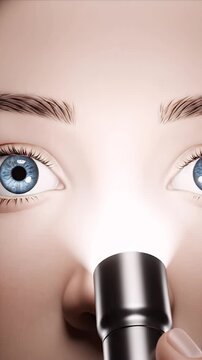 Close Up CGI Medical Visualization of Pupillary Light Reflex Assessment Demonstrating Bilateral Eye Examination with a Penlight in Clinical Setting