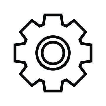 Black and white gear icon symbol. Single Line Icon.