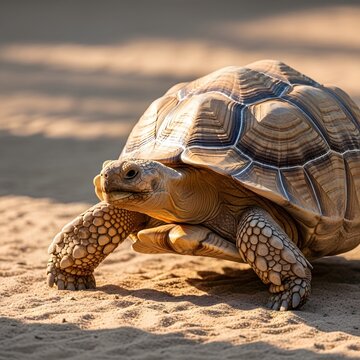 Desert Tortoise Walking on Sand in Natural Habitat Wildlife Scene