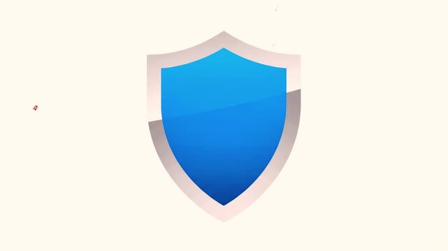 A blue shield with a silver border is shattered, with red fragments flying out