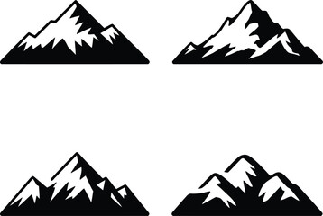 Fototapeta premium Four black and white mountain silhouettes in two rows on a plain white background