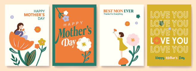 Fototapeta premium Happy Mother's Day Calligraphy abstract art background vector. Luxury minimal style wallpaper with art flower. Vector background for banner, poster.