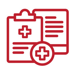 Obraz premium red medical documents icon with cross symbol on clipboard and paper healthcare concept