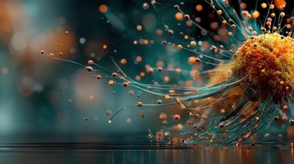 Hyper realistic 3D render of engineered glowing T cell attacking rogue immune cell in vibrant electric blue and fiery orange medical.