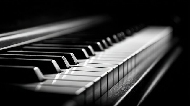 Close-up photograph of middle register piano keys, classic black and white pattern, soft focus, shallow depth, elegant minimalist composition, professional studio lighting, sharp wood texture