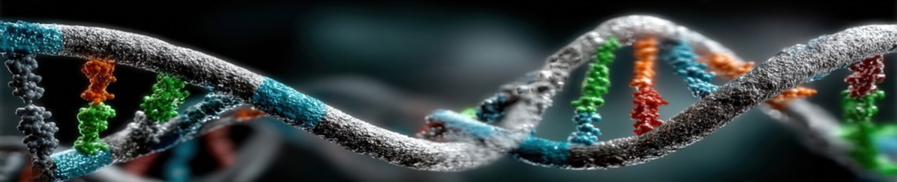 Microscopic 3D view of synthetic nanoplastic particles damaging glowing human DNA strand inside blood vessel in dramatic medical.