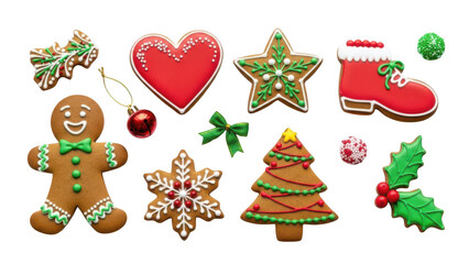 Naklejka premium Festive Christmas Gingerbread Cookies and Ornaments Assortment