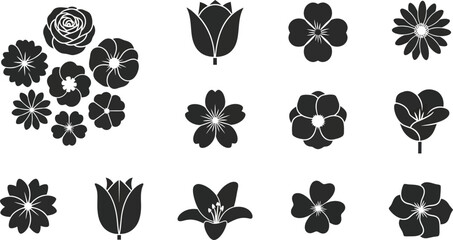 Black and white floral on white background flowers silhouettes 5 © hr graphics