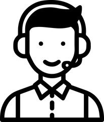 Obraz premium Hand Drawn Male Customer Service Agent Black and White Avatar Illustration in Minimal Line Art Style Design