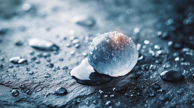 Melting Ice Sphere and Water Droplets on Dark Textured Surface